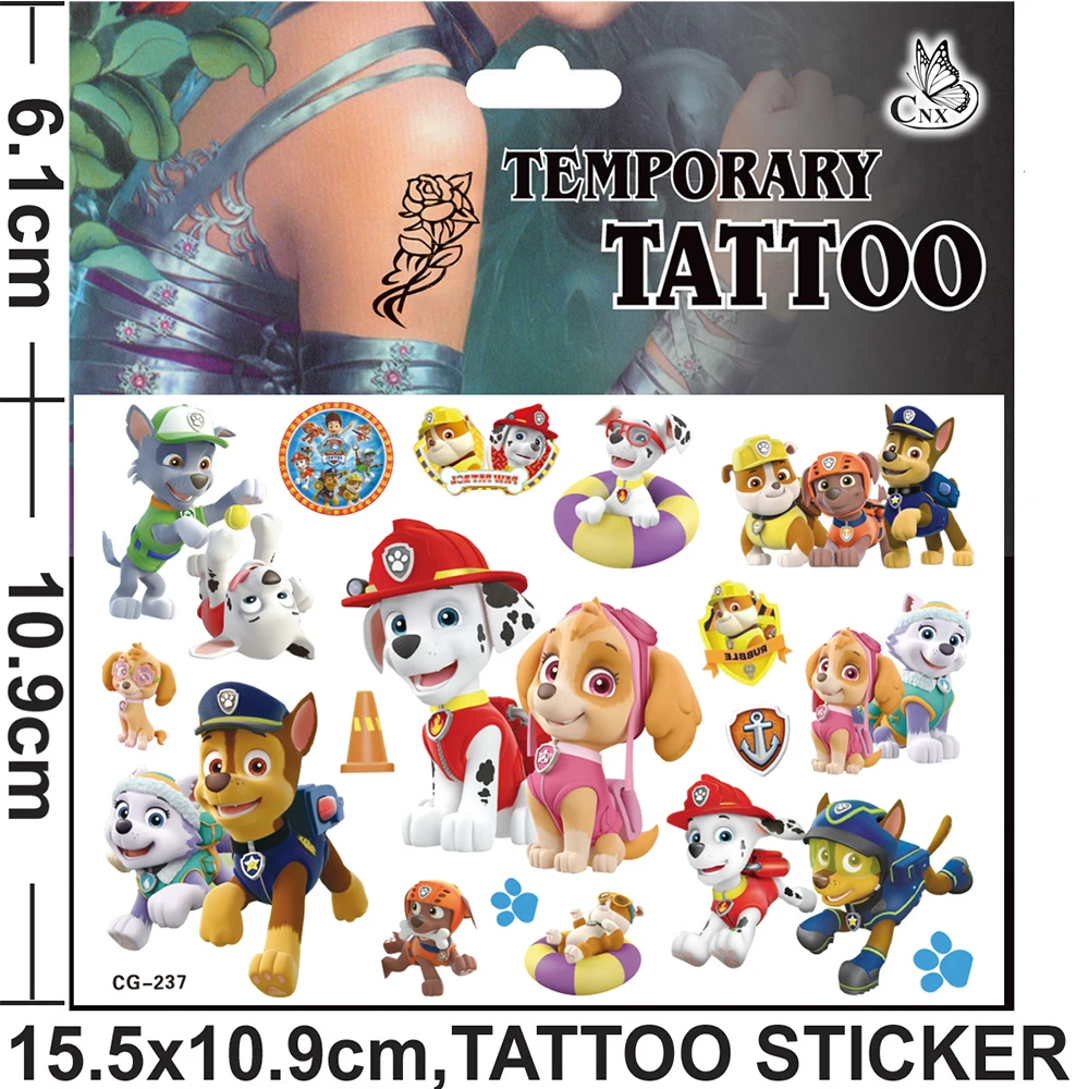 1Pcs Anime PAW Patrol Temporary Tattoos for Kids Birthday Party Supplies Favors Kids Cute Cartoon Tattoos Sticker Decoration Toy