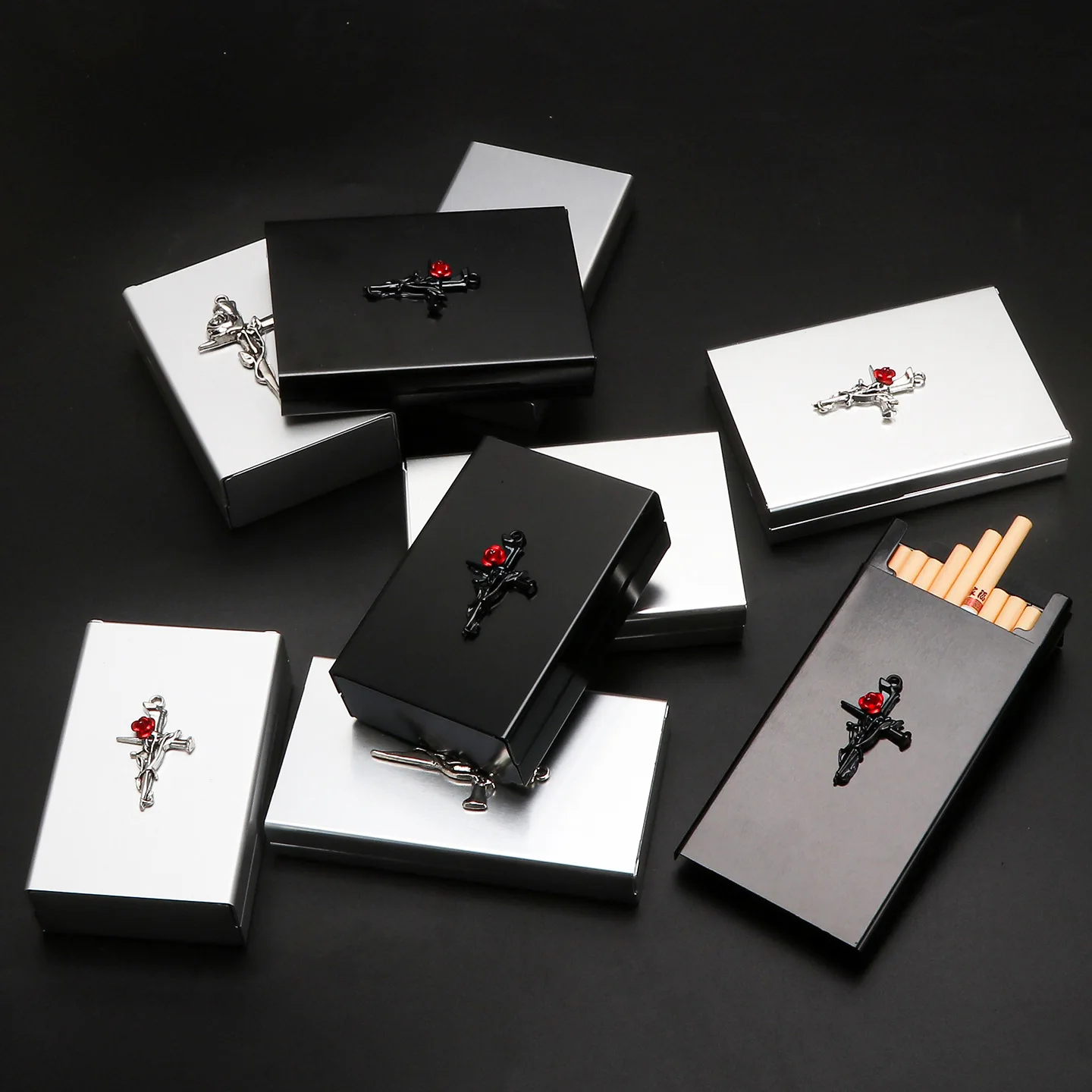 

Металлический раздвижной чехол ручной работы DIY креативный черный розовый тонкий средний толстый портативный портсигар «три в одном»