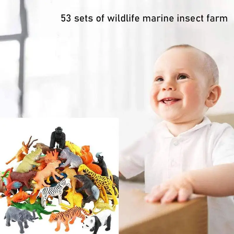 53PCS Miniature Lion Shark Horse Dinosaur Figures Toy Set Gift Cute Zoo Figurine Action Animals Kids Model Educa U6W6