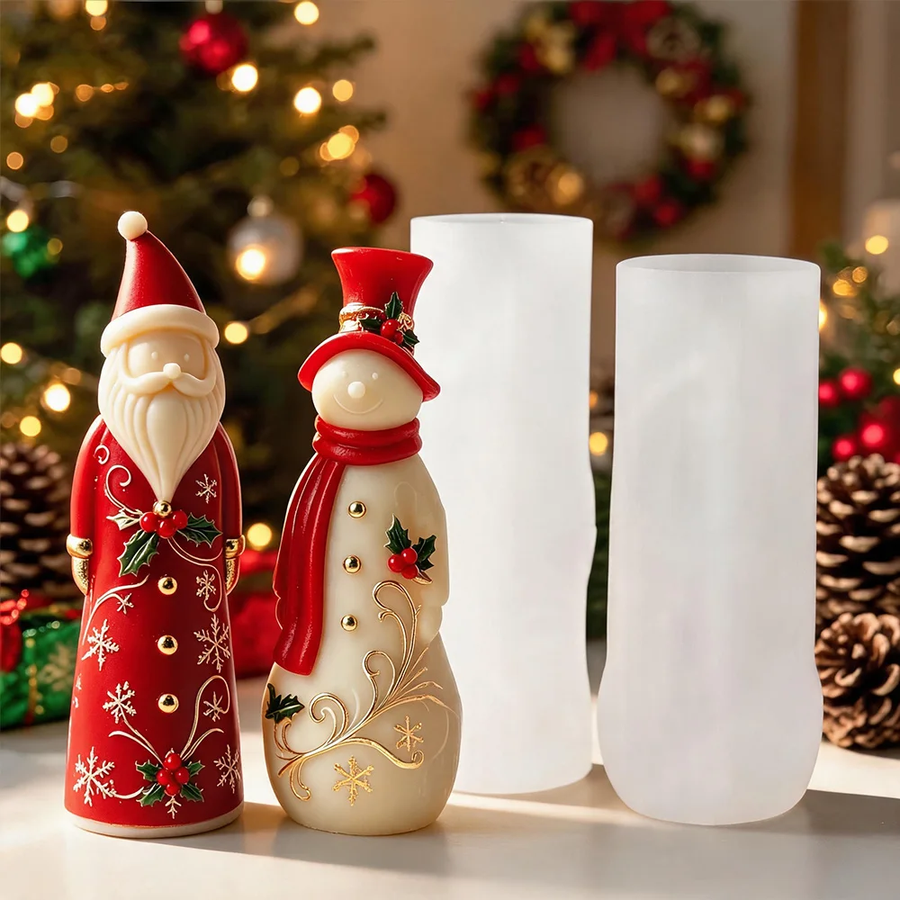 3D Christmas Santa Claus Snowman Silicone Mold DIY Scented Candle Resin Plaster Soap Mold Xmas Home Decor Craft Gift