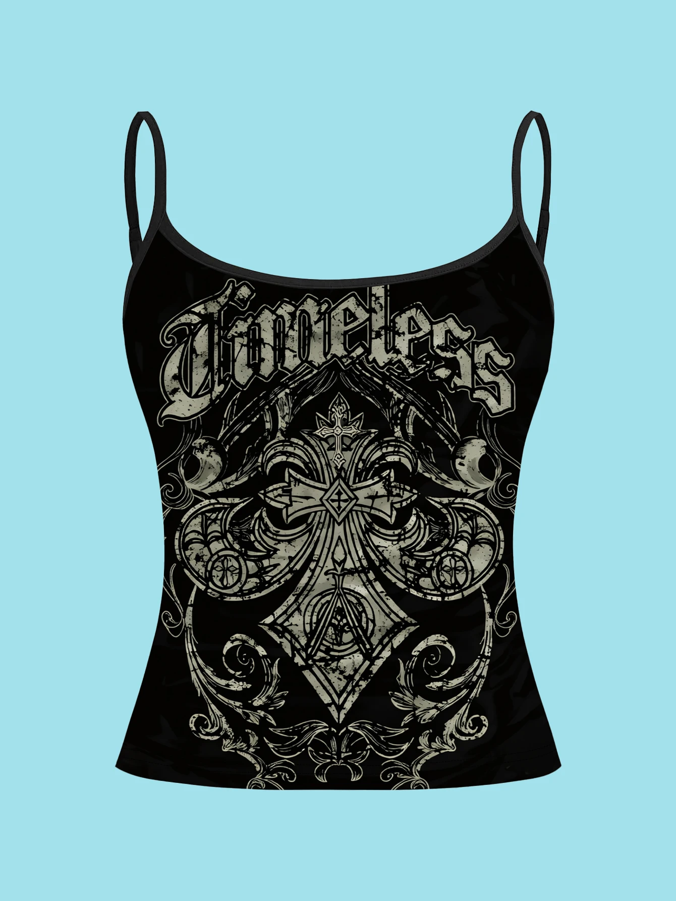 3-Piece Set of Gothic Dark English Print Camisole Tops for Women, Summer Slim-Fit Spaghetti Strap Cool Inner Wear