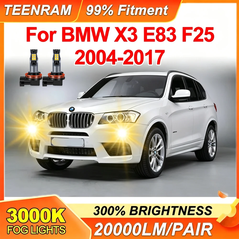 2PCS Canbus Car LED Fog Light Bulbs H8 H11 3000K Yellow CSP Chip For BMW X3 E83 F25 2004-2017 2016 2015 2014 2013 2012 2011 2010