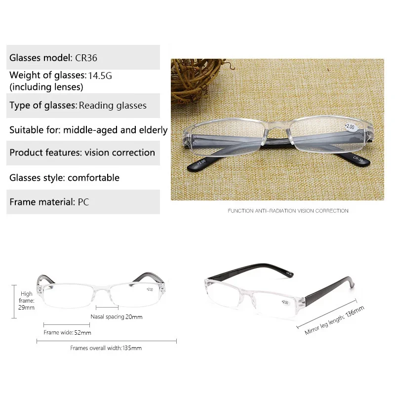 Ultralight Transparent Silver Resin Lens Plastic Colorful Red Leg Mirror Eyewear Reading Glasses Men Women Presbyopic Glasses