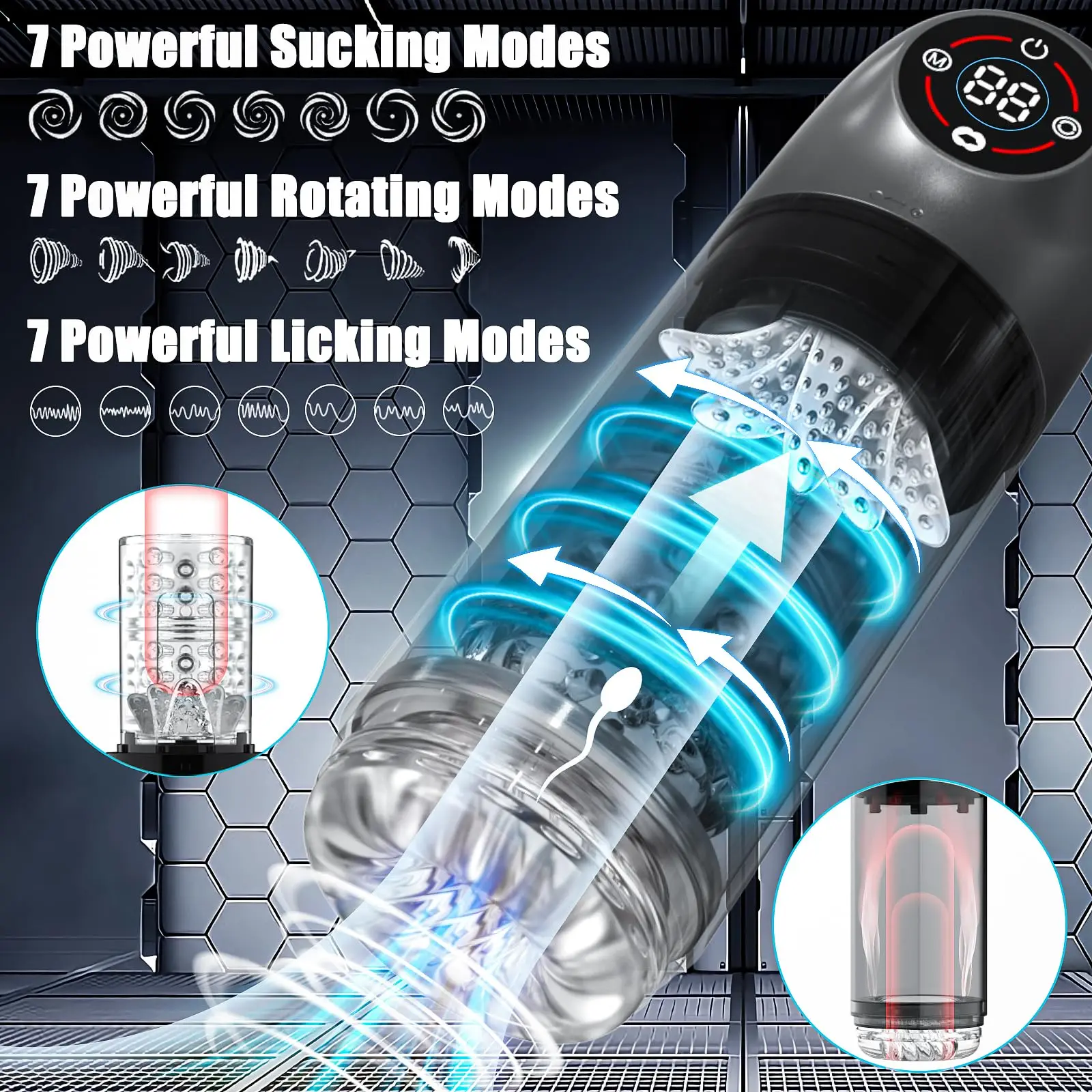 Automatic Male Masturbator with Rotating Vacuum Penis Pump Sucking Lick Vibrator Adult Sex Toys for Men Pocket Pussy LCD Display