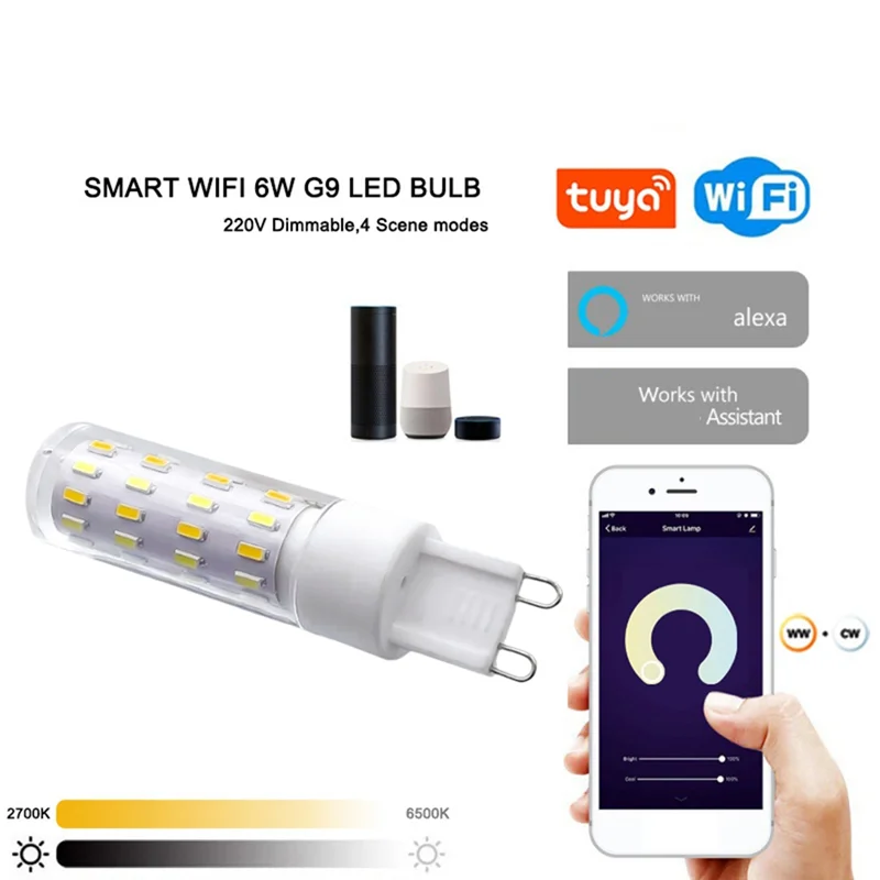 

ABLN-EU Plug G9 LED Light Bulb, 6W, Dimmable Smart Bulb, Tuya Wifi, Voice Controlled, 2700-6500K For Automated Home Systems