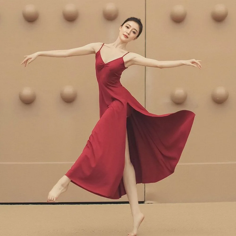 

New Split Hem Slip Maxi Dance Dress Women Modern Dance Skirt Classical Dance Practice Wear Stage Performance Outfit