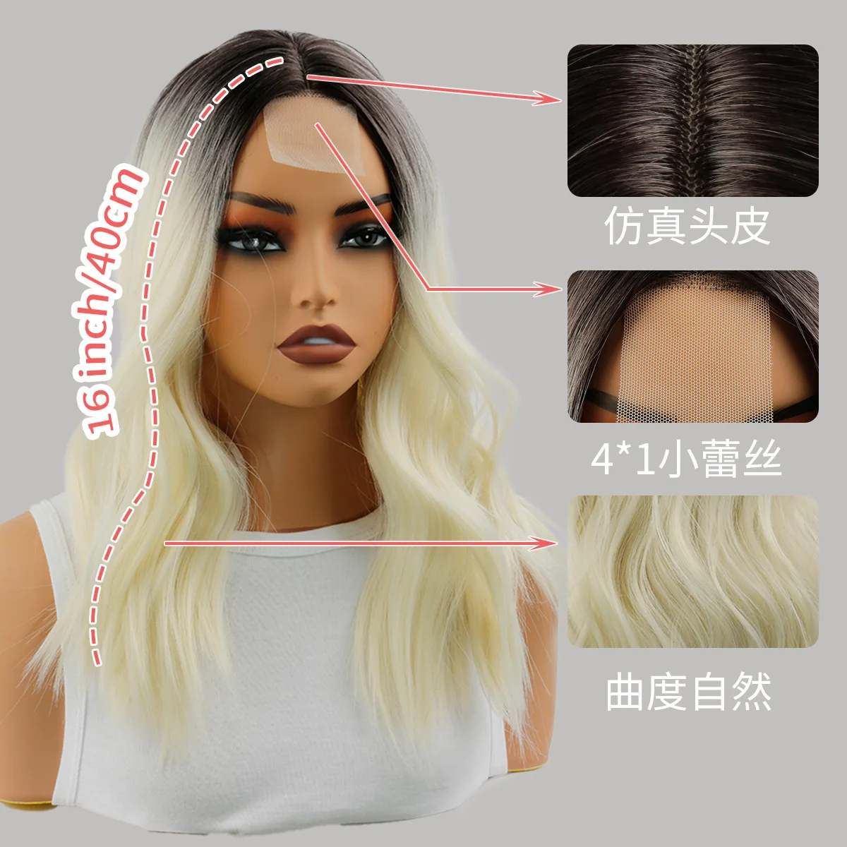 Lace breathable hair cover, hot selling hairstyle, suitable for all seasons, black medium long wavy wig
