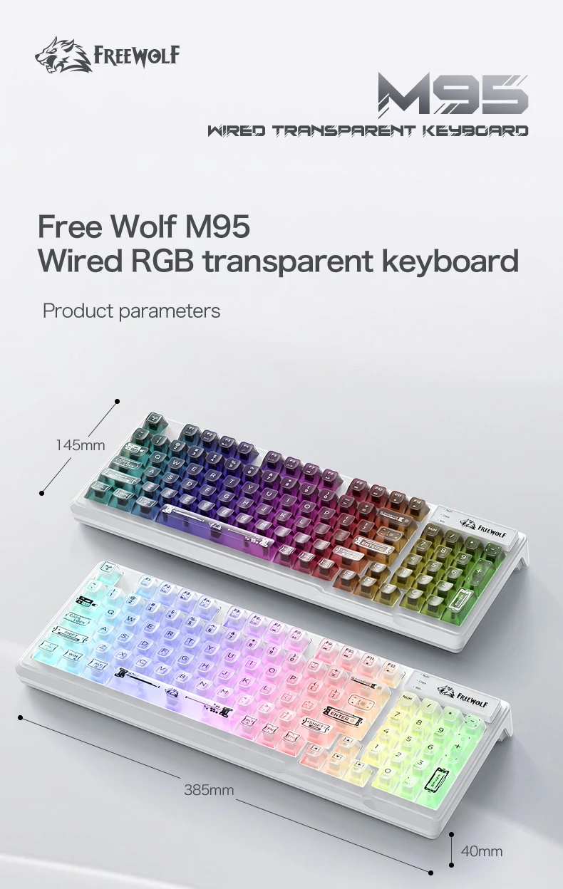 

FREEWOLF M95 Wired Keyboard Features an RGB Transparent Design,Catering to Various Scenarios such as Gaming and Office Work