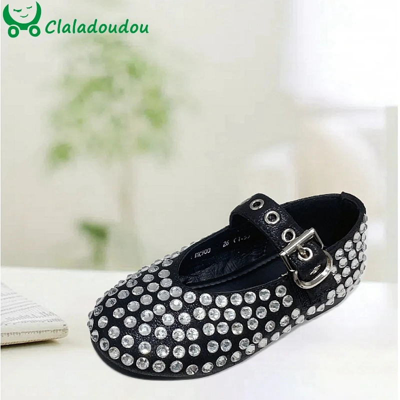 

Claladoudou Girls Shoes Autumn Kids Fashion Bling Rhinestones Mary Jane Toddler Silver Dress Dance Ballet Princess Show Flats