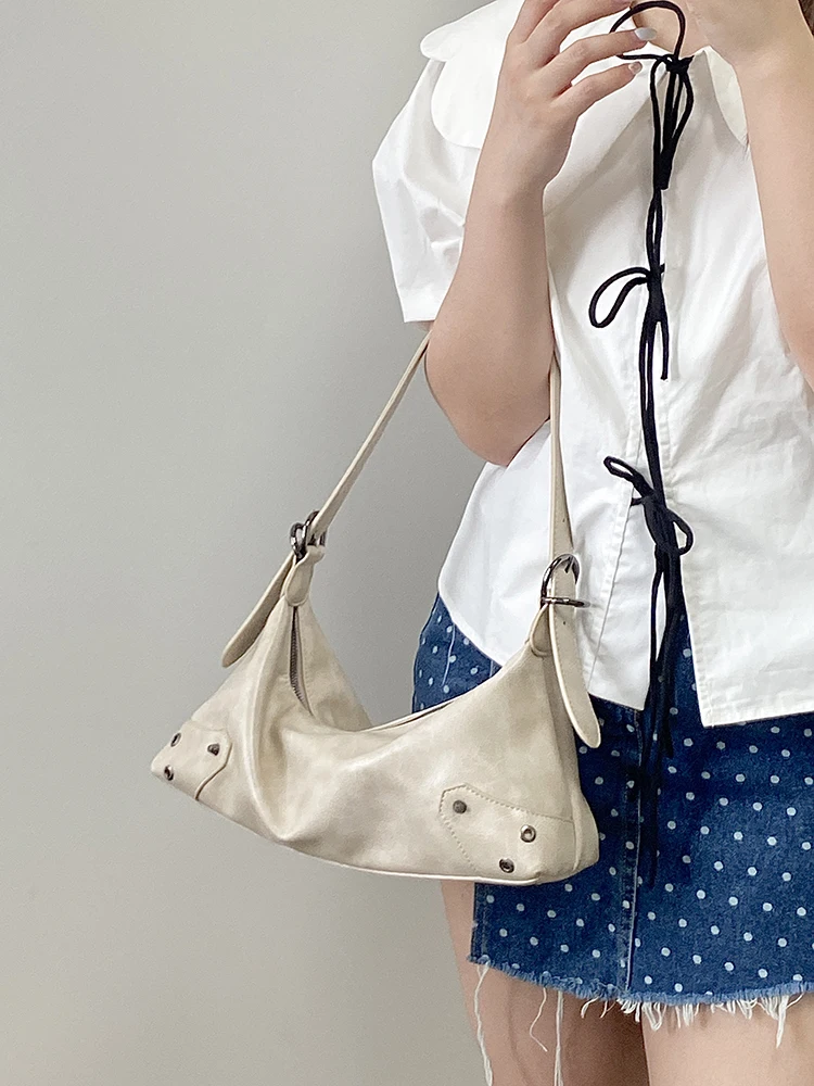 Cool Y2k Girls Pu Leather Shoulder Bag Vintage Large Capacity Portable Handbag and Purse Female Versatile Zipper Crossbody Bags