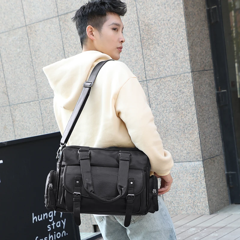 High Quality Simple Business Shoulder and Crossbody Bags Zipper PU Large Capacity Travel Bags for Men 2024 Fashion New Style