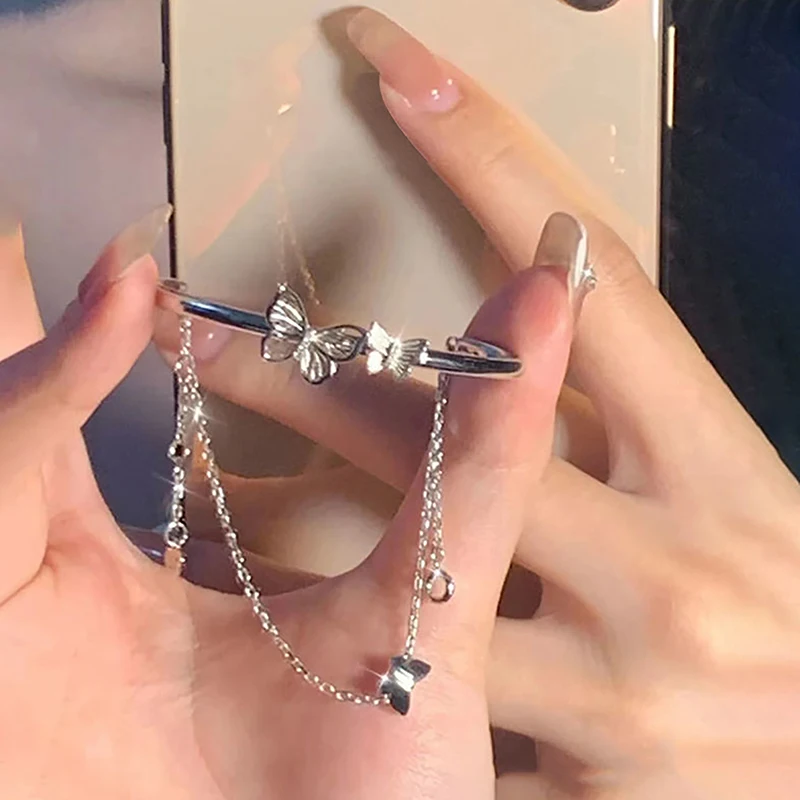 الحلو شرابة فراشة سوار للنساء الفتيات Ins نمط تصميم صغير نصف سوار نصف سلسلة الإسورة مجوهرات حفلات الزفاف