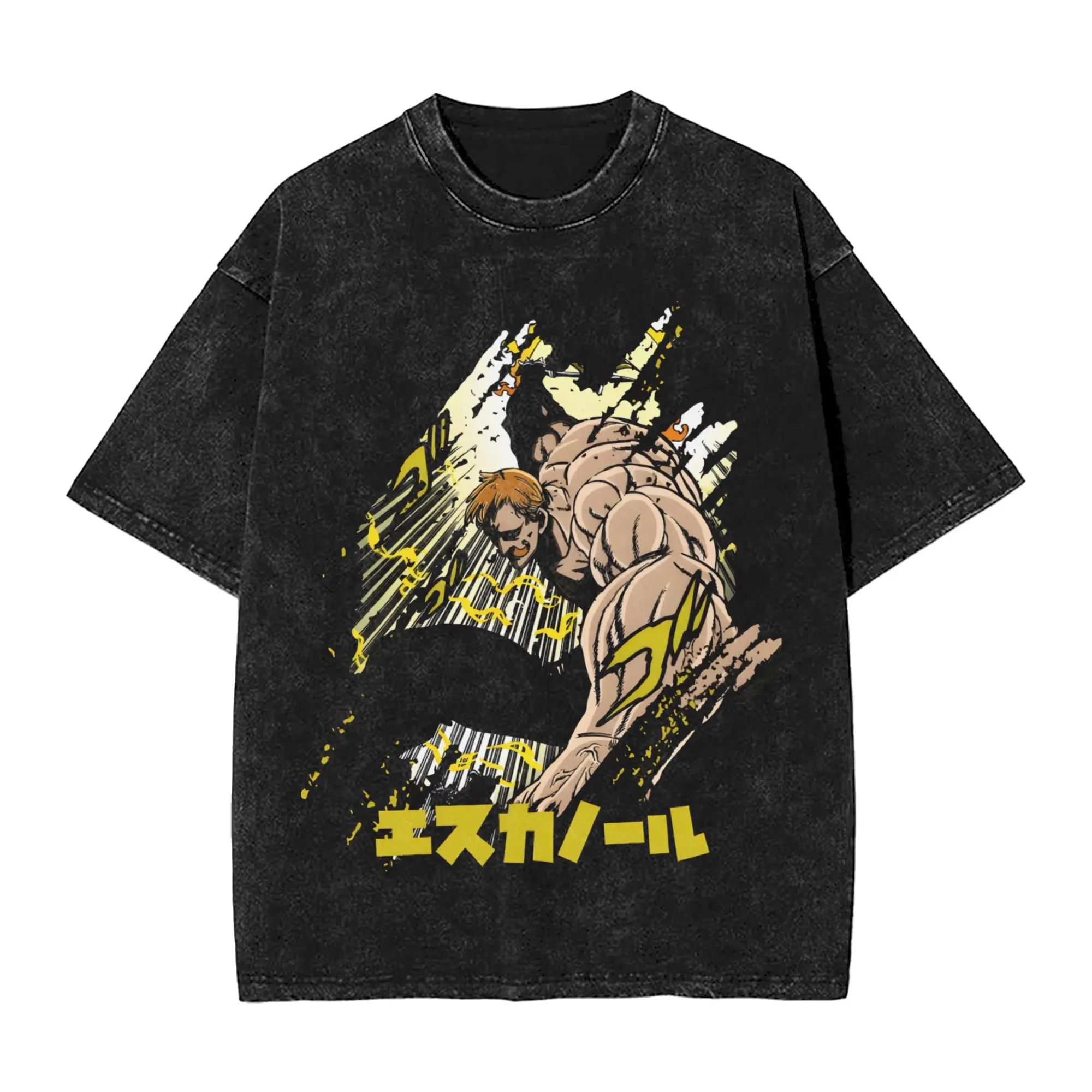 Men's T Shirt Anime Escanor Stronger Man Washed T-Shirts Trendy Cool  Summer Tees Y2K Fun Loose Casual Clothing Dropshipping