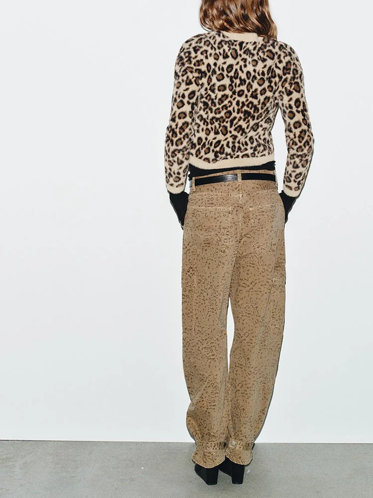 2025 inverno nova camisola de malha feminina animal impressão efeito pele artificial versátil longo sve redondo ne ort casaco sle