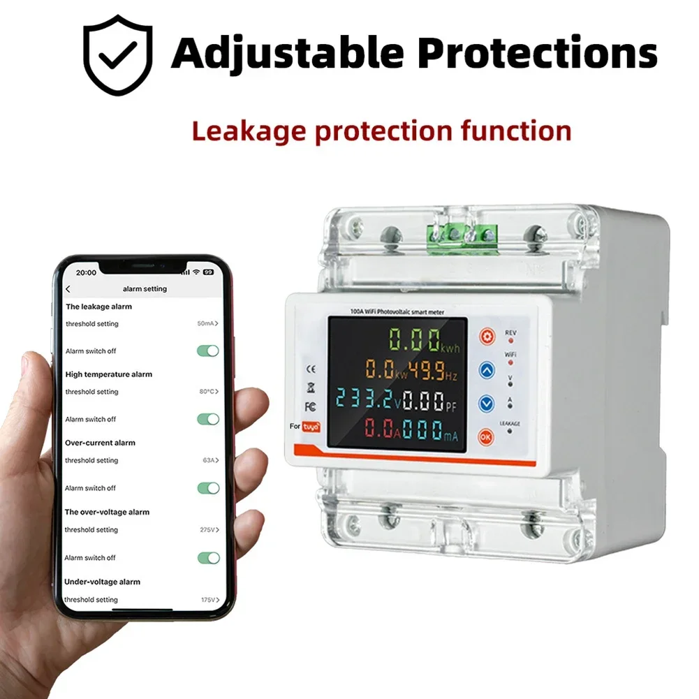 WiFi Single Phase Meter With Surge Protection Smart Circuit Breaker For Tuya  Business Buildings Solar Photovoltaic Systems