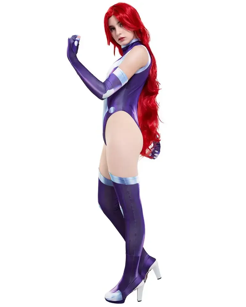 بدلة أنيمي في سن المراهقة جبابرة Starfire أزياء تنكرية للبطل الخارق بدلة Koriand'r أزياء الهالوين التأثيرية بدلة Zentai Catsuit