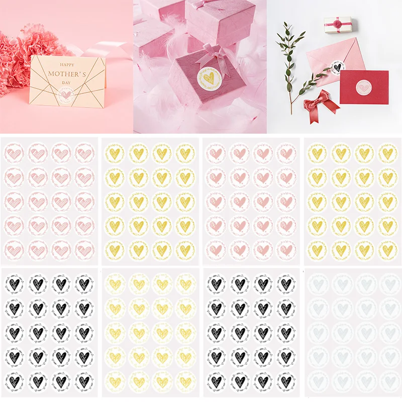 

200PC Clear Bronzing Heart Stickers 1.26 Inch Round Envelope Sealing Label Birthday Wedding Party Invitation Card Gift Decor Tag