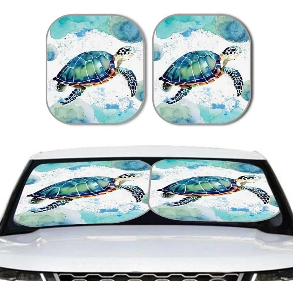 2 Pcs Sea Turtle Car Windshield Sun Shade 28.5x25.51 Inch Foldable Car Sun Visor Reflector Sunshade Car Front Window