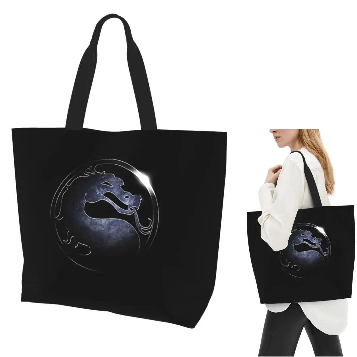 

Mortal Kombat Logo Shopping Tote Bag Canvas Large Capacity Shoulder Bags Shopper Grocery Handbag for Women