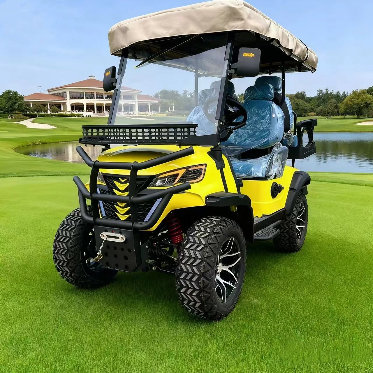 Hunting vehicle, high-speed lithium battery, golf cart, aluminum alloy frame, 2 4 6 8 seats, customizable in various colors.