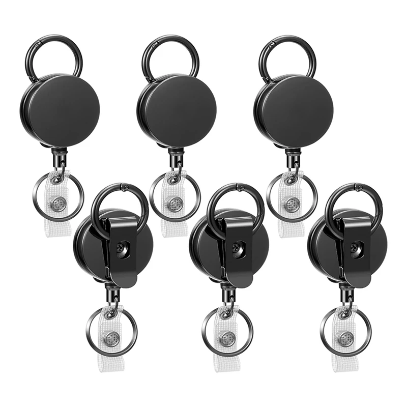 

6 Pack Heavy Duty Reel Retractable Badge Holder,Badge Reel ID Badge Holder Retractable With Belt Clip Key Ring Easy Install