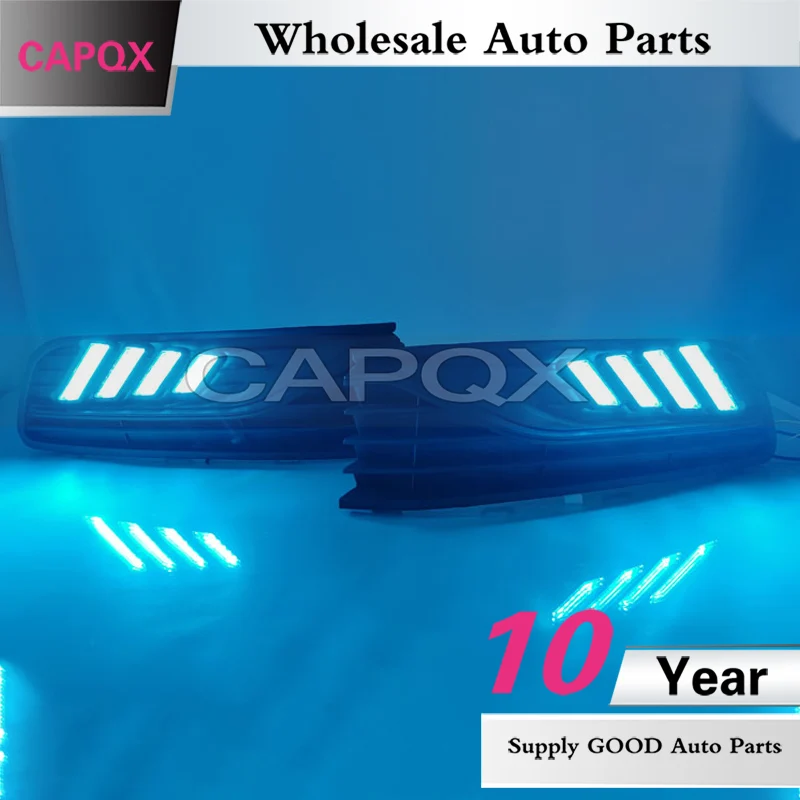CAPQX 1pair LED Daytime Running Light For Volkswagen Polo 2014-2018 DRL Day Light Foglamp Frame Fog lamp Turn Signal Light