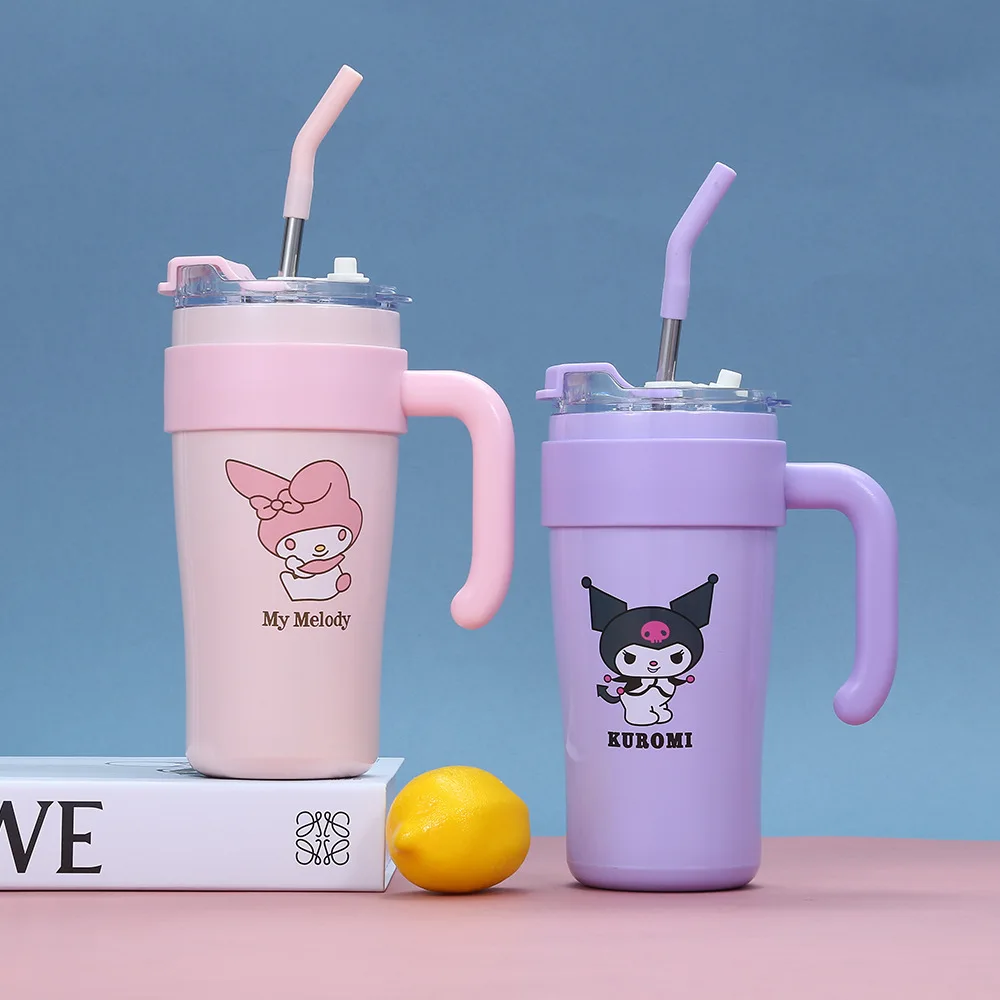 Botella termo Sanrio Kuromi de 860ML, taza de agua Sippy de My Melody, frasco de vacío de acero inoxidable, taza aislada de alta capacidad, regalos