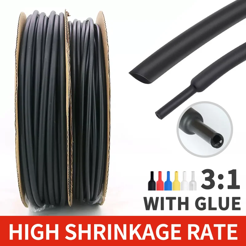 1/2/3/5M Diameter 2.4~25.4mm 3:1 Ratio Adhesive Lined Heat Shrink Tubing Waterproof Wire Wrap Insulated Lined Cable Sleeve