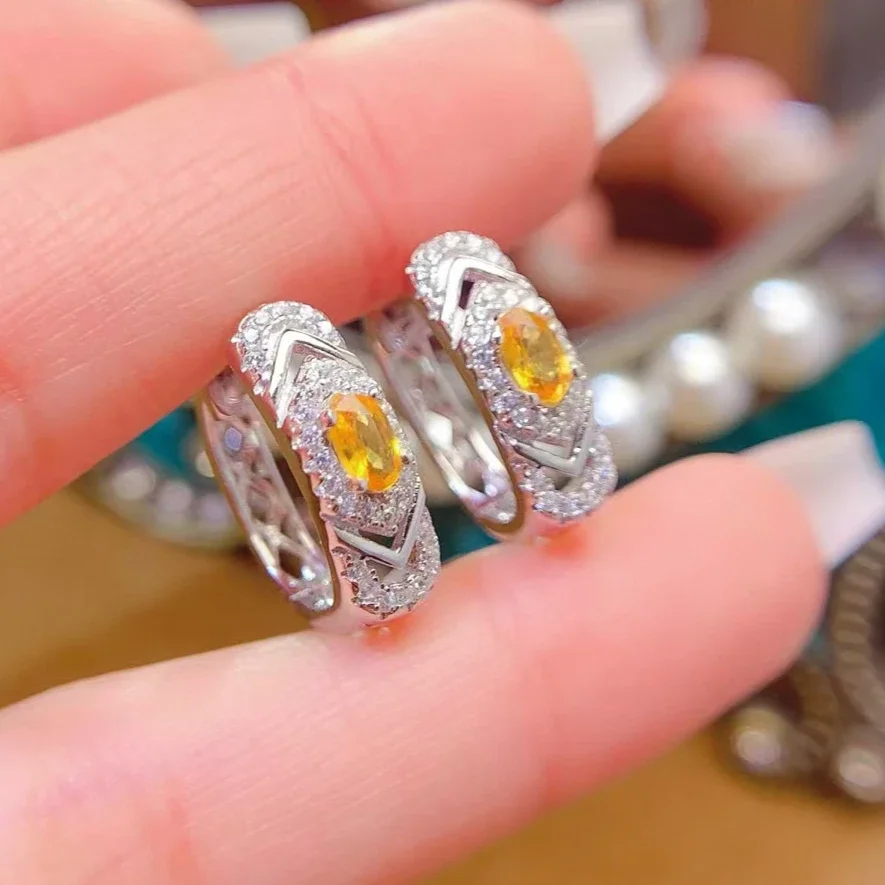 

Natural Yellow Sapphire Hoop Earrings 3mm*5mm 0.5ct Genuine Sapphire 925 Silver Earrings Allergy Free Jewelry