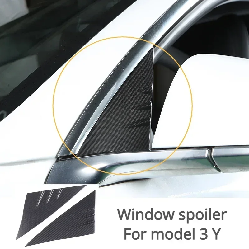 Real Carbon Fiber for Tesla Model 3/Y/3+ A Pillar Window Triangle Spoiler Decorative Patch New Model3 Highland 2024 Accessories