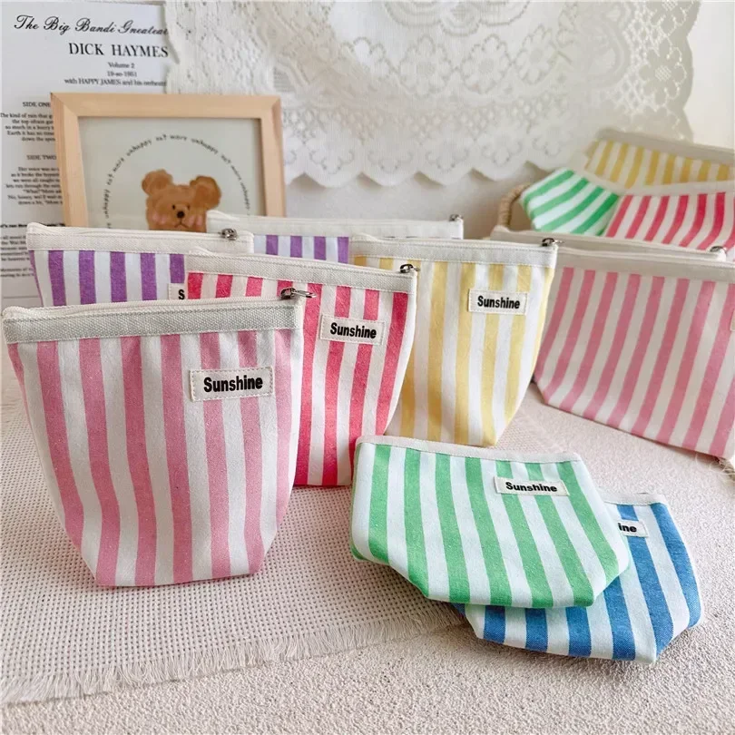 Striped Makeup Pouch Bags Women Girl Small Lipstick Makeup Bag Zipper Coin Purse  Key Card Holder Bags Travel  Cosmetic Bag