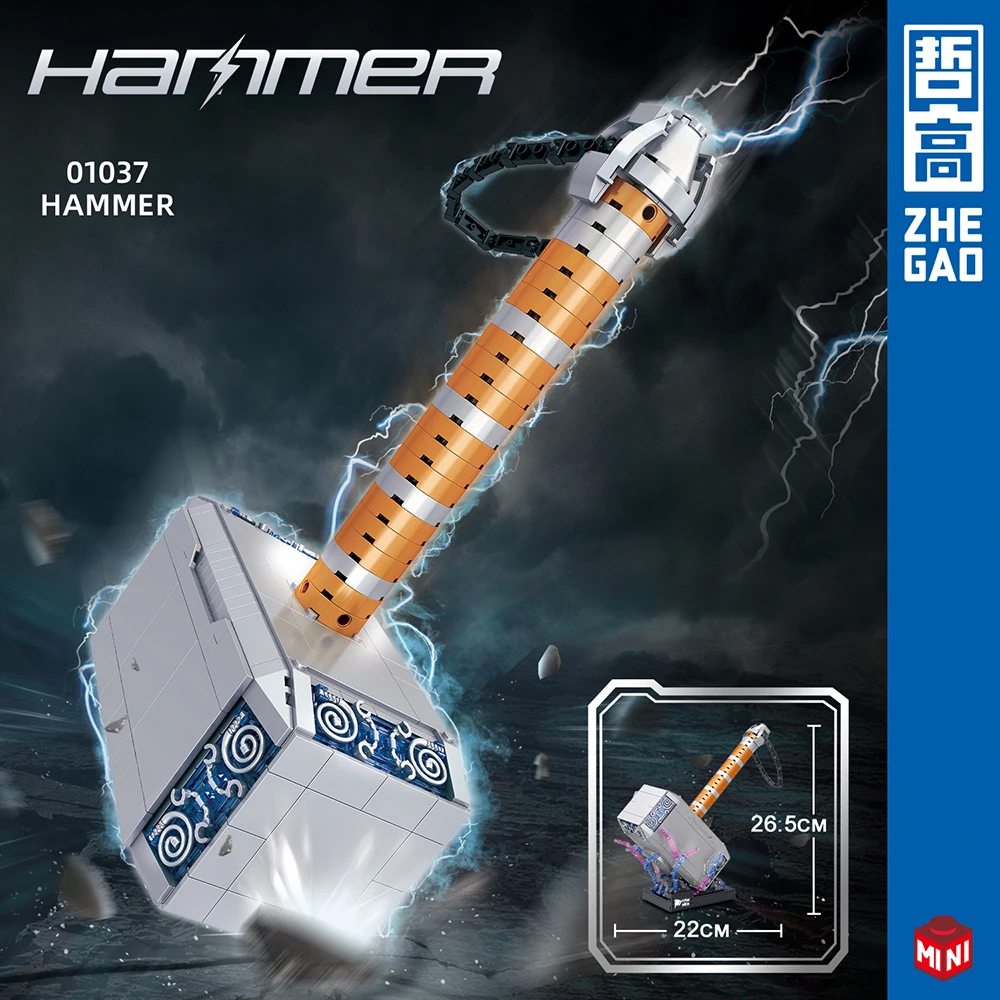 975PCS Creative Thunder Hammer Model Building Blocks Thor Weapon MOC Assemble Bricks Toys Gifts For Children Kids