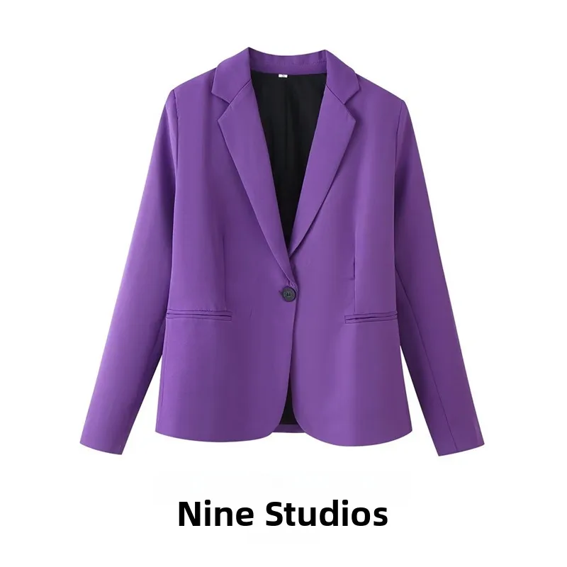 

NINE ZAR Women's Single-Button Long-Sleeve Notch-Collar Commute Jacket Double-Row Buttons Fashionable Suit Outerwear
