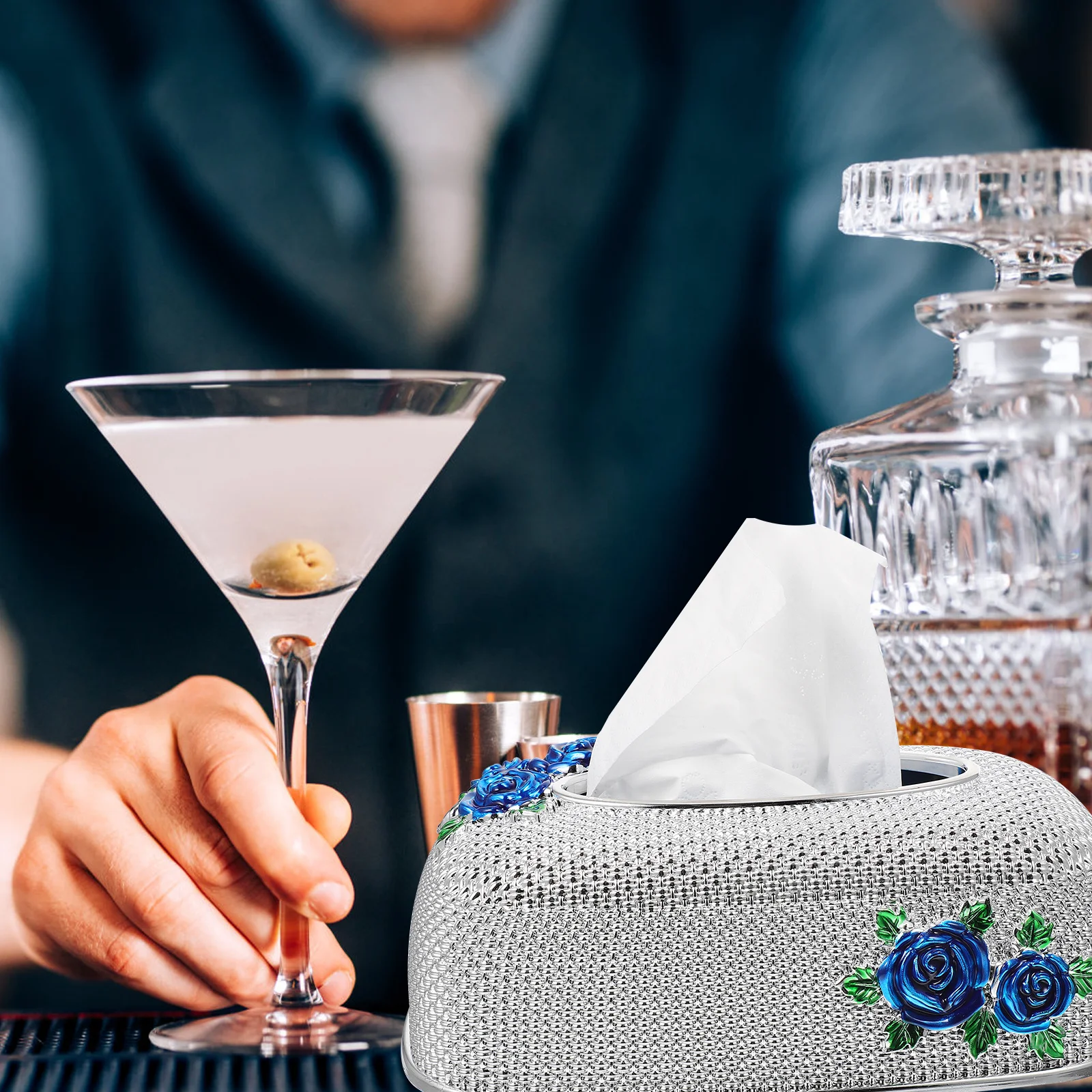 

Acrylic Rose Pattern Tissue Box Cover Holder Smooth Surface No Burrs Easy Open Replace Living Room Desktop Tissues