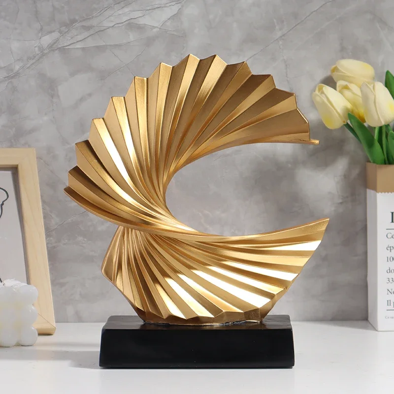 

Golden Wave Resin Craft Sculpture - Abstract Art Home Decor Figurine, Bedroom, Living Room, and Study Desktop Decorations
