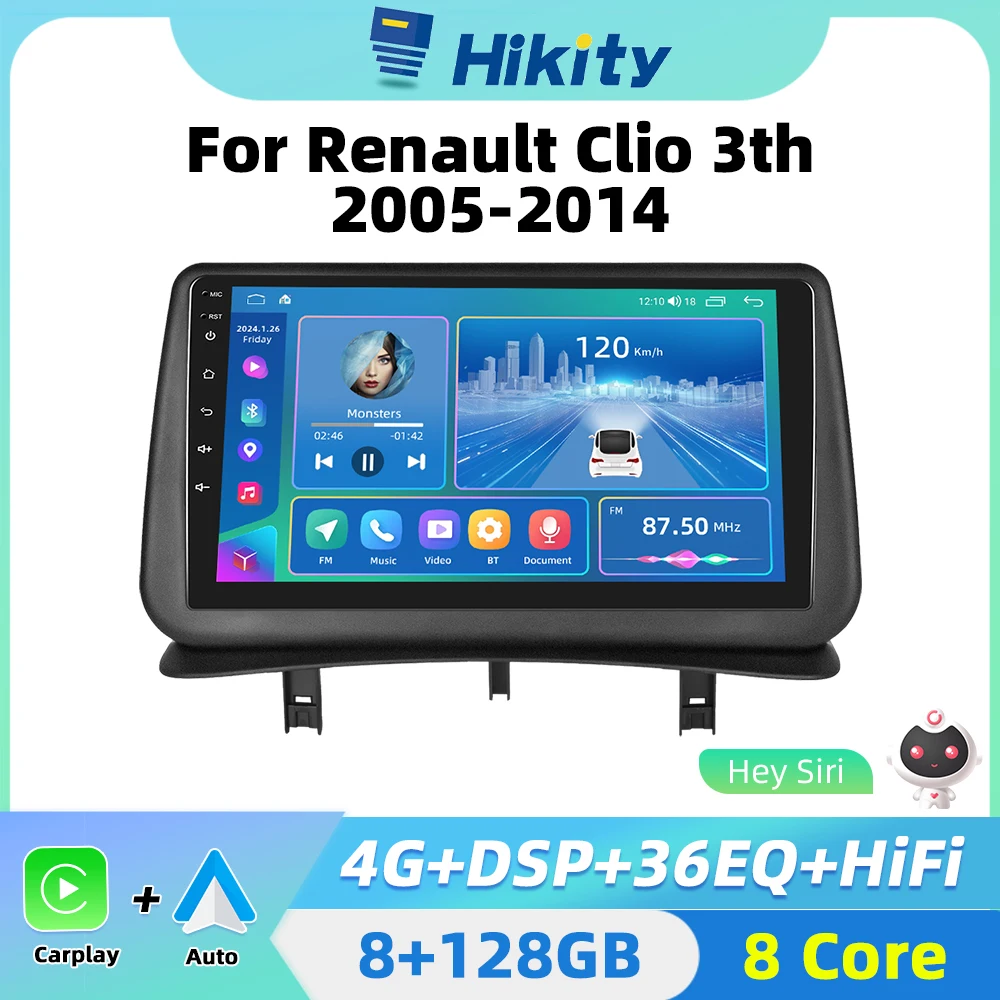 Hikity AI voice 2din Android Car stereo Radio For Renault Clio 3 2005-2014 CarPlay  Android Auto  Auto Stereo 2 din autoradio