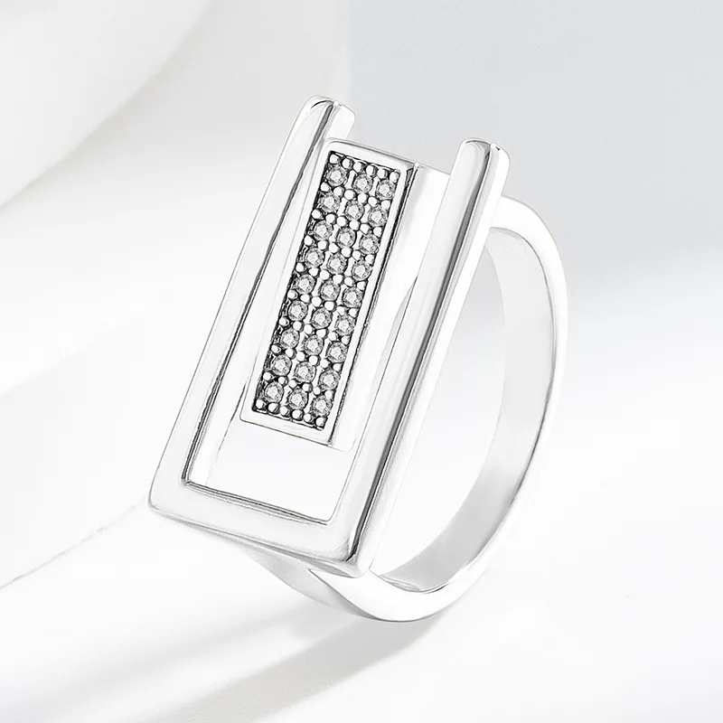 

925 Sterling Silver Geometric Niche Design Stylish Zircon Ring Birthday Anniversary Wedding Party Gift