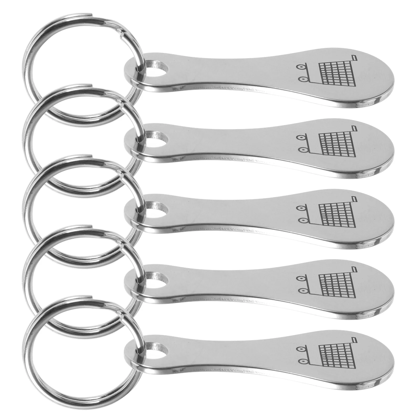 5pcs Stainless Steel Shopping Cart Token Keychain Silver Quarter Holder Design Versatile Use Term Reliability