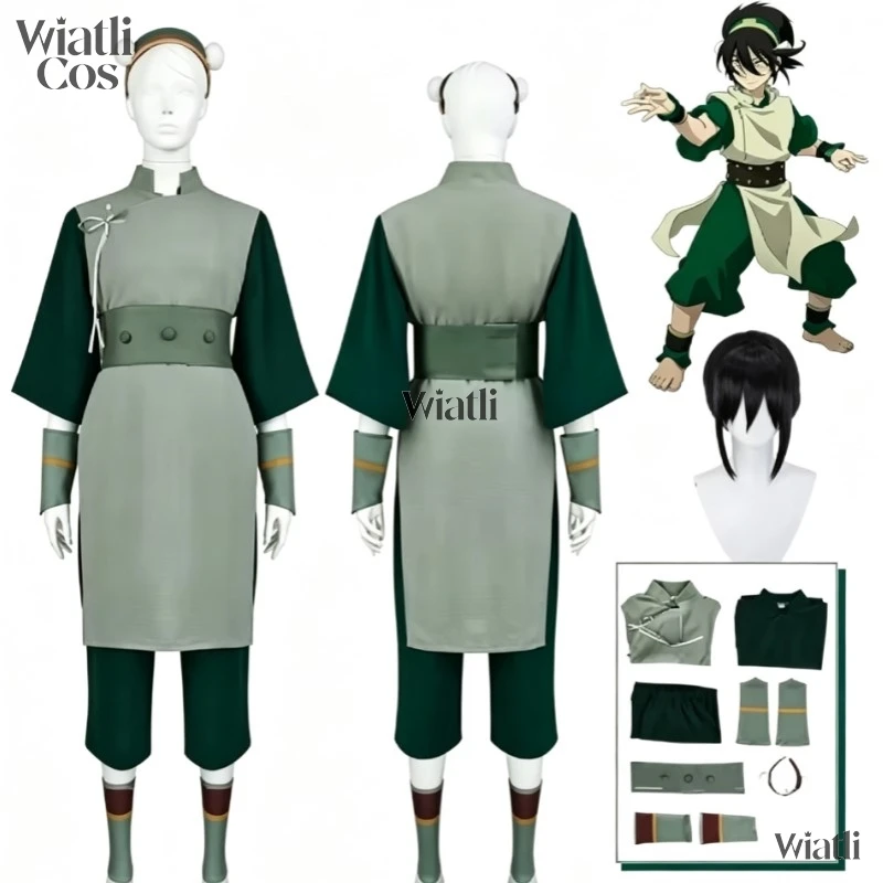 avatar-toph-beifong-cosplay-costume-pre-styled-wig-the-last-airbender-outfit-waistband-headband-props-for-halloween-role-playing