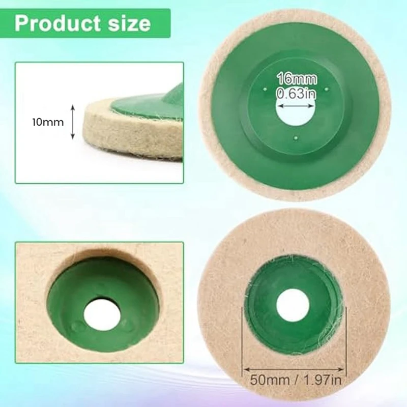 18 Pack 4 Inch Round Wool Felt Disc Wheel Pad Disc Wheel For 100 Angle Grinder, Buffing Polishing Buffer Bore Dia Green