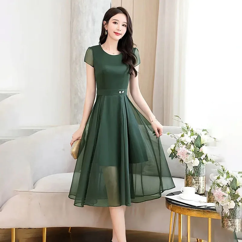 casual chiffon dresses for women Claire Blue Modest Chiffon Dress