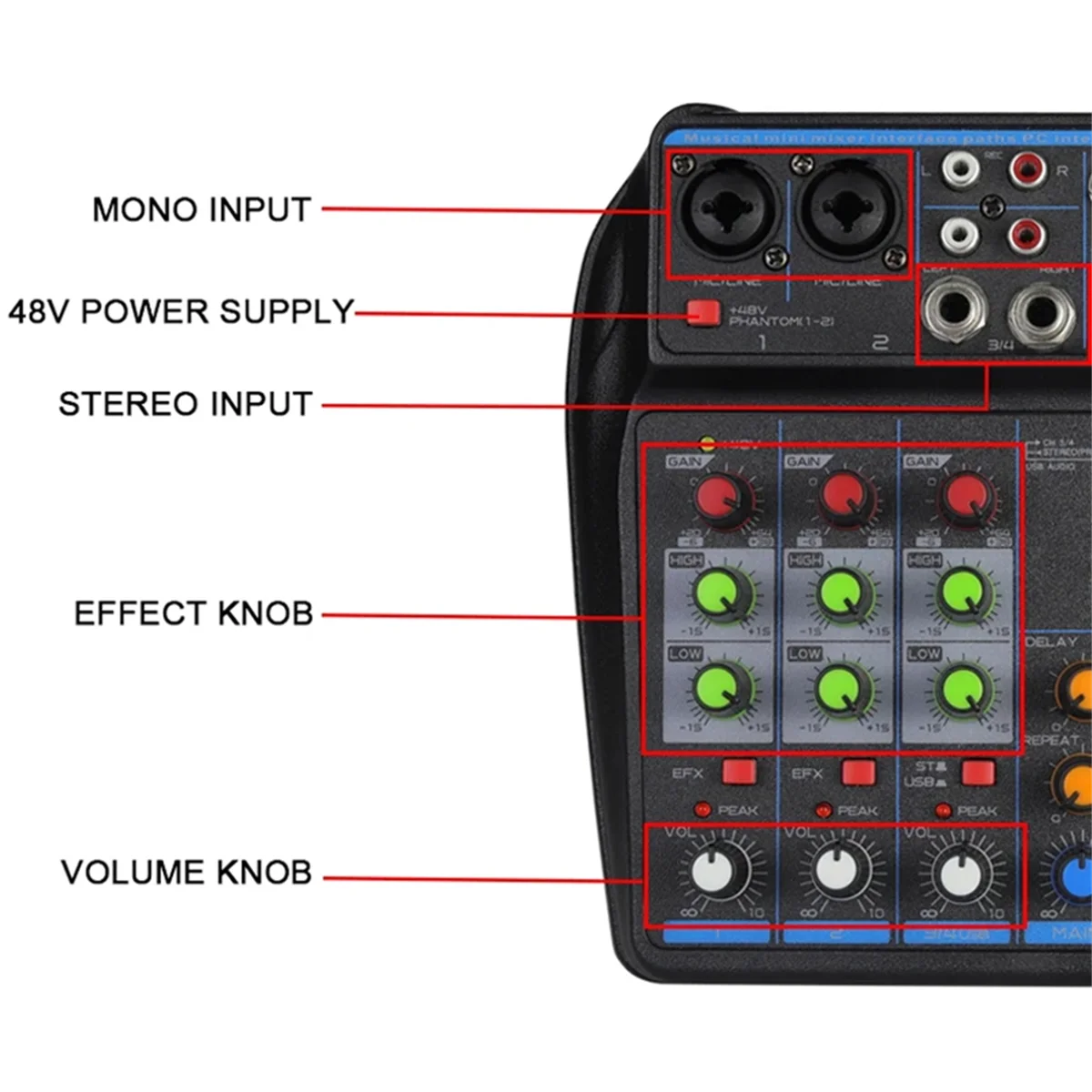 FFYY-4 Kanaals Audio Mixer Mini Sound Mixing Console Bluetooth 48V Voeding voor Muziek DJ Opname Karaoke systeem