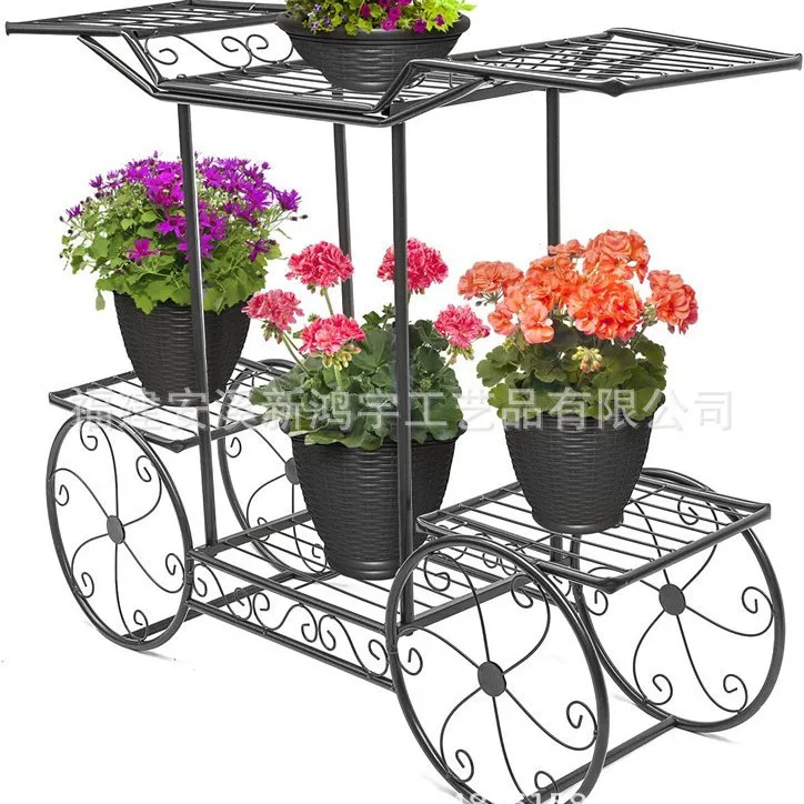 D17 Nordic Wrought Iron Flower Stand Modern Simple Living Room Indoor Floor-to-ceiling Balcony Dill Plant Stand Four-wheeler