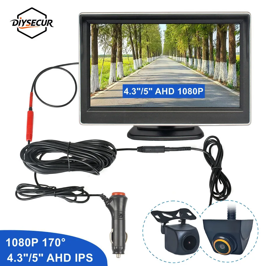 DIYSECUR 1920x1080 4.3inch/5inch AHD IPS Car Monitor HD Night Vision Backup Car Camera Vehicle Reverse Cigarette Lighter