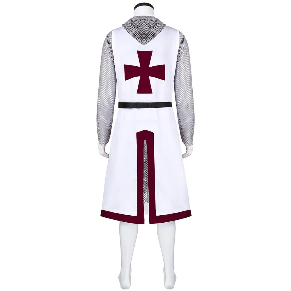 Disfraz de Caballero Templario Medieval para Hombre, Conjunto de Túnica con Capucha de Cota de Malla Falsa, Disfraz de Carnaval de Halloween, Cosplay