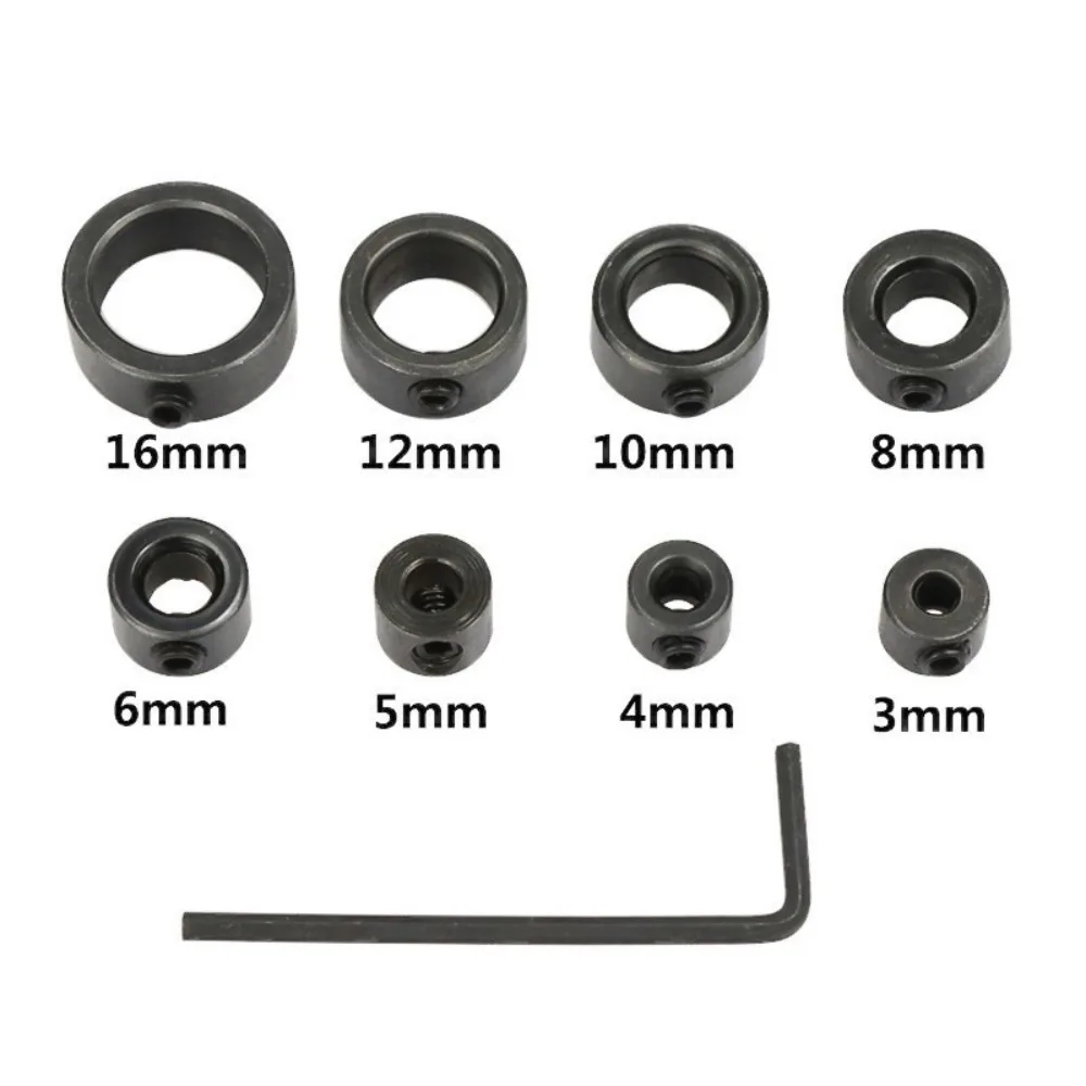 8pcs/set Metal Bit Collar Set Adjustable Multi-functional Drill Depth Stop Collar Wrench Positioner Limit Ring Woodworking Tool