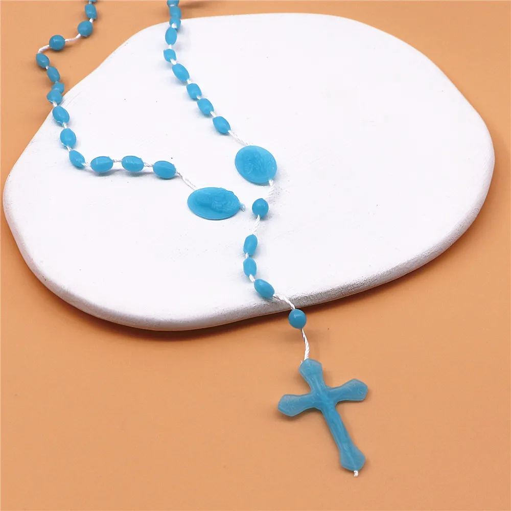 12pcs Fashion Catholic Religious Prayer Plastic Beads(7*5mm) Chain Rosary Necklaces view 3