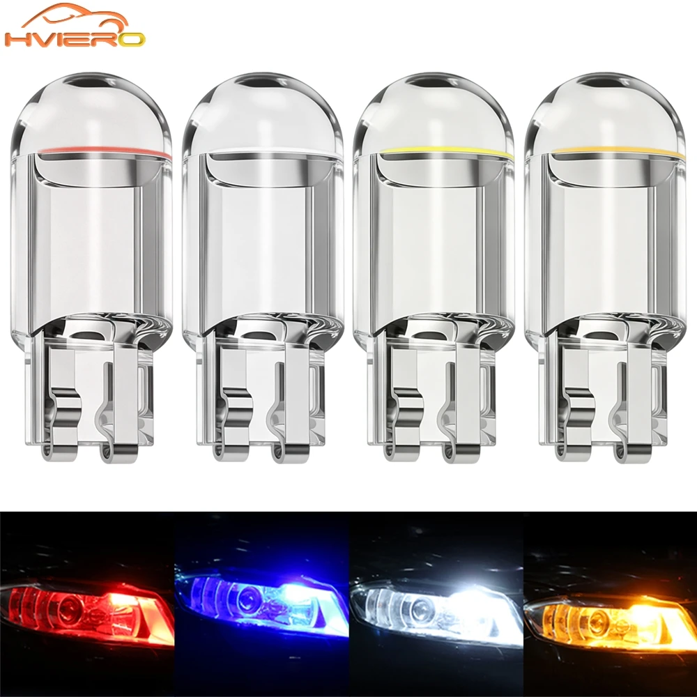 4x carro w5w 194 t10 led habitação de vidro cob lâmpada automática branco vermelho azul amarelo tronco cunha lâmpada da placa licença cúpula cauda backup luz