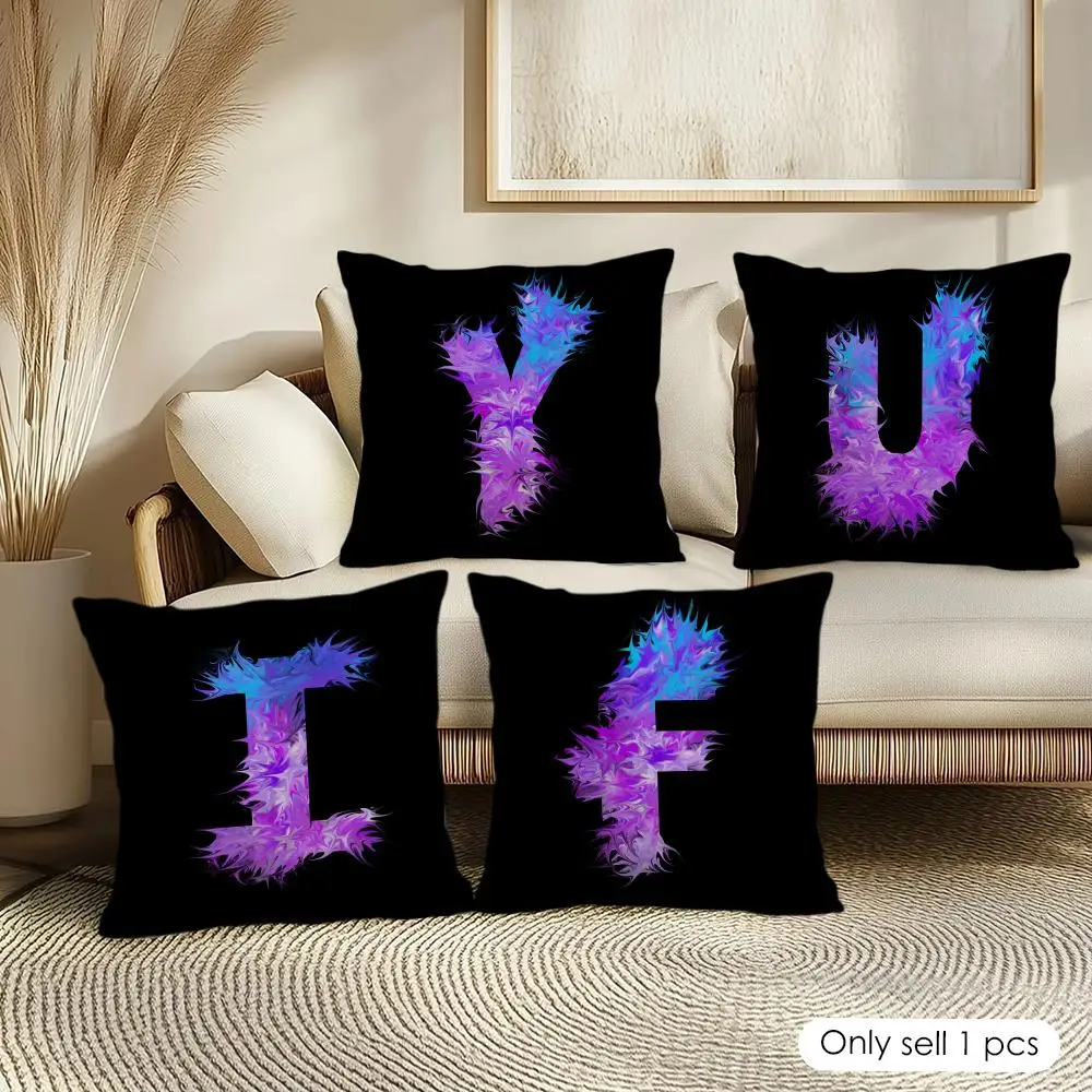 Purple Typography Design Cushion Cover Soft Short Plush Pillow Cover Smooth Cozy Texture Aesthetic Cushion Case Home Decor