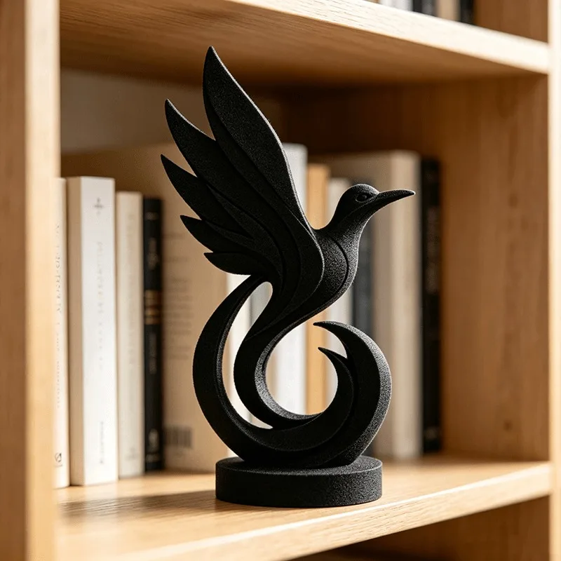 Black bird statue ornament light luxury phoenix art sculpture living room entrance desktop decoration